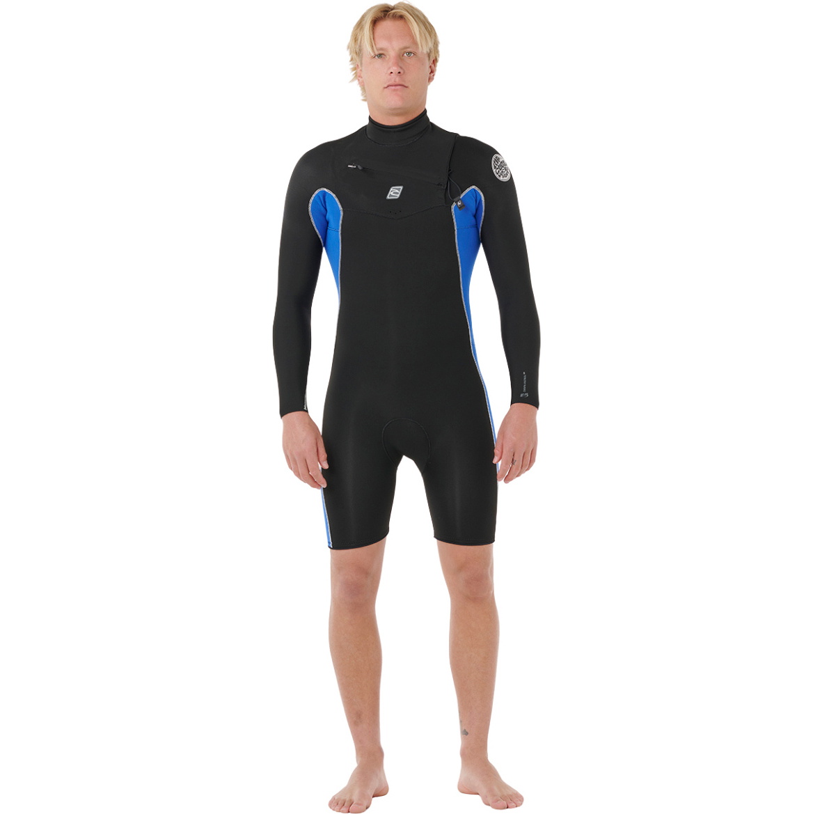 2026 Rip Curl Homem Dawn Patrol 2mm Chest Zip Manga Longa Shorty Traje De Neoprene 11QMSP - Electric Cobalt